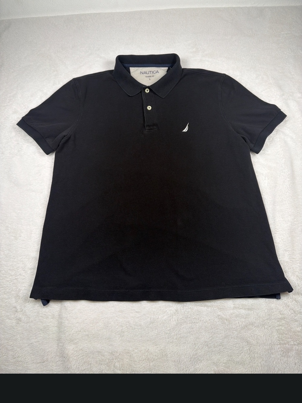 Nautica Men's Black Polo with White Sail Logo